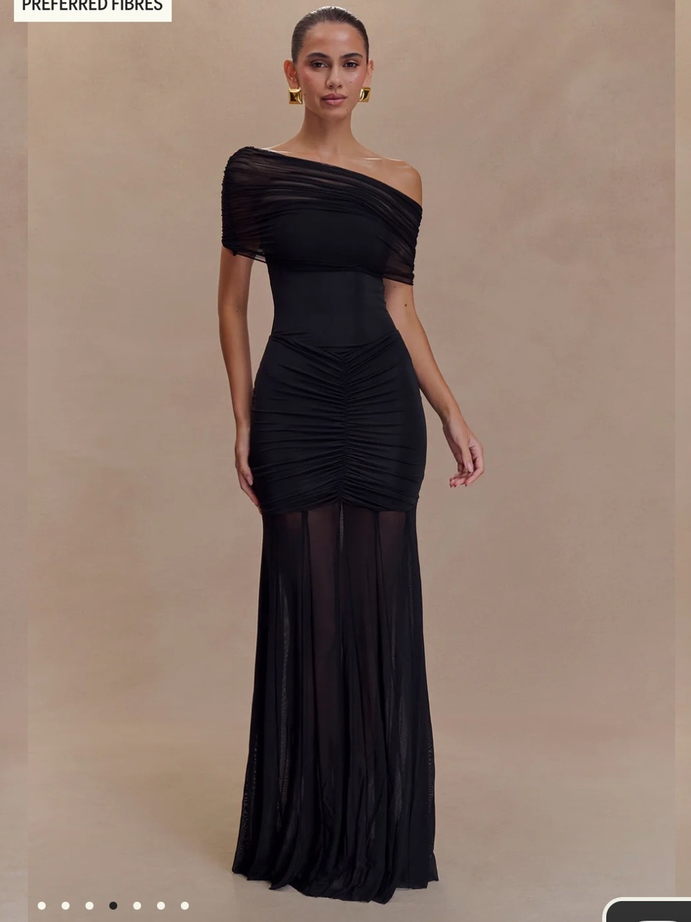 NWT Meshki Elegant Black Off-Shoulder Ruched Maxi Dress - Picture 3 of 10